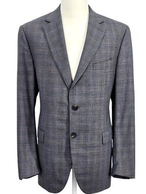 Italian Wool Blazer 46L Gray Plaid Pal Zileri Super 140s Sport Coat